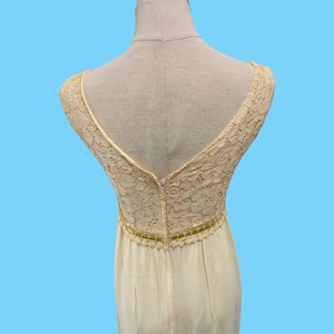 Vintage 1970s Cream Maxi Dress Lace Top Empire Waist Sleeveless image 9