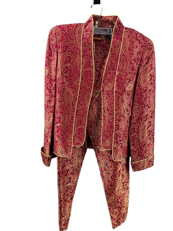 Vintage Red Gold Paisley Pattern 2 Piece Suit Siz… - image 1