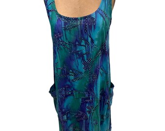 A World Apart Boho Tie Dye Blue Green Summer Dress Small