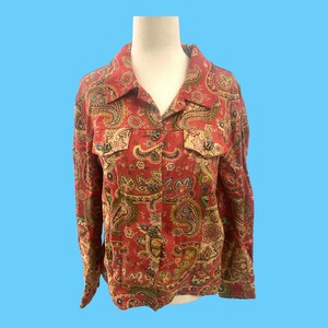 Vintage Al La Carte USA Pretty Red Floral Paisely Jean Style Jacket Large