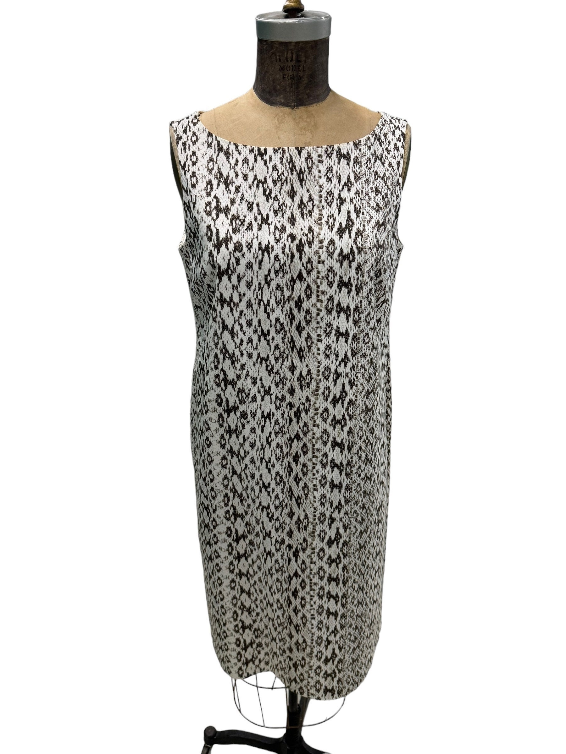 Max Mara, Vintage Max Mara Sleevless Midi Dress Reptile Skin Pattern Size 12