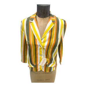 70er Vintage Gestreifter Blazer aus Kodel Polyester A Kodak Faser Small Neu-mit Etikett