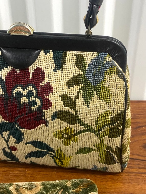 1960s Vintage Kadin Floral Tapestry Handbag & Sma… - image 3