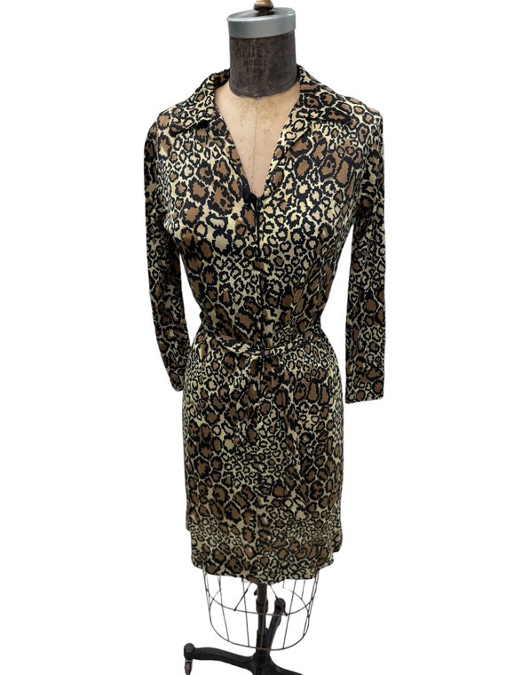Vintage 1960s Leopard Print Belted Nylon Dress Sma