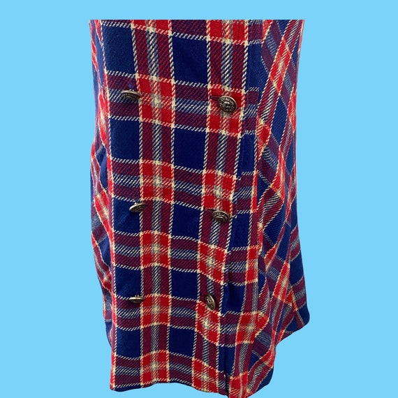 Classic Vintage 1970's Red Blue Plaid Wool Dress … - image 3