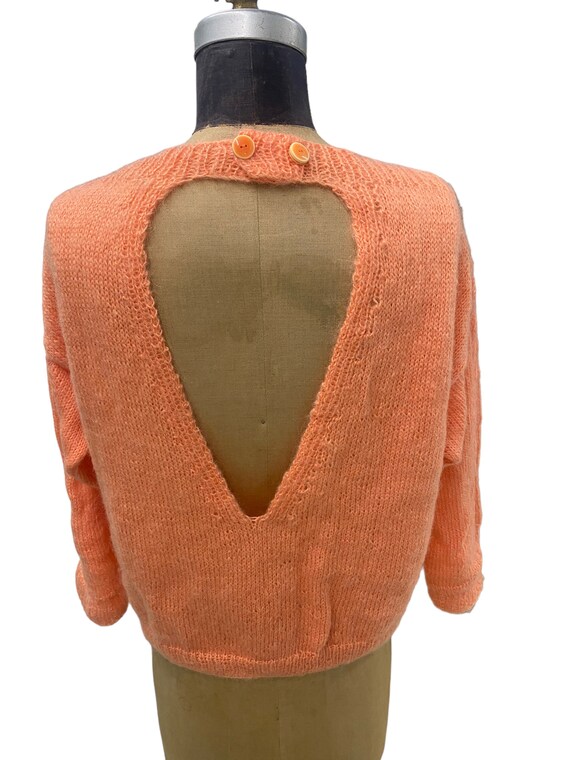 Vintage 1970s Tangerine Open Back Wool Sweater - image 5