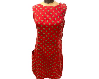 Rare Vintage 60s Deanna Litte  Zacari Red W/ Green Polka Dots Shift Dress Sz 12