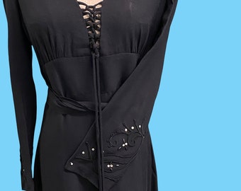 Vintage 1970's Irene Kasmer Dress Black Boho Chic Maxi Dress Medium