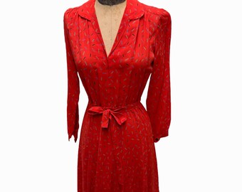 Vestido vintage de Annemarie Gardin de los años 70, rojo con motas, talla 6.