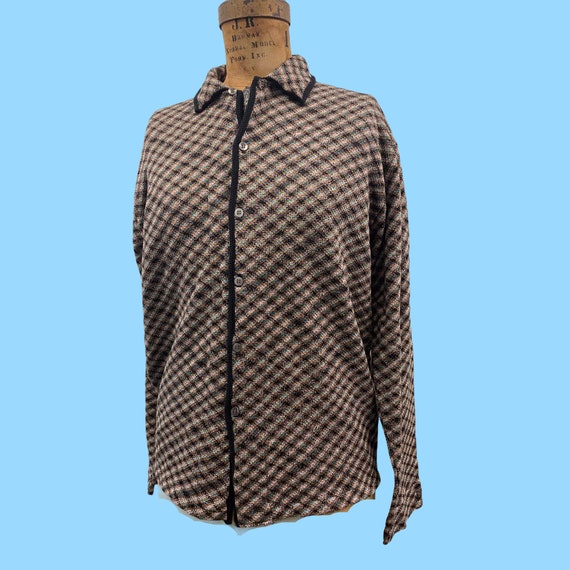 Men's Donmoor Vintage Long Sleeve Atomic Age Pattern Combed Cotton Shirt / Sweater Small To Medium