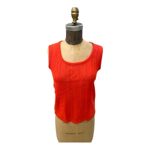 Vintage 70s Sydney Gould Red Wool Diamond Cut Out Pattern Sleeveless Sweater Top Med
