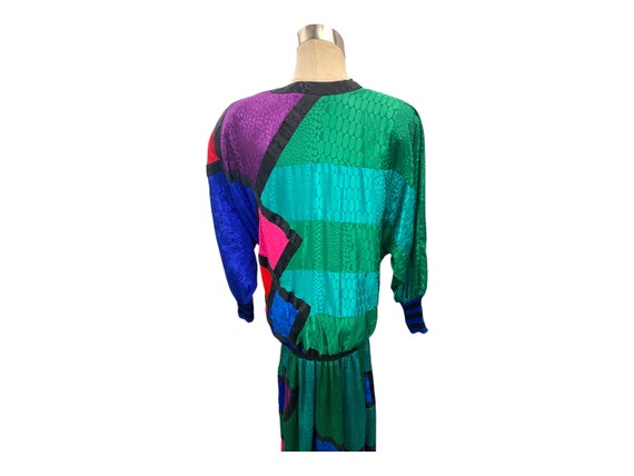 Vintage 1980s Diane Freis Multi Colored Dress Lar… - image 8