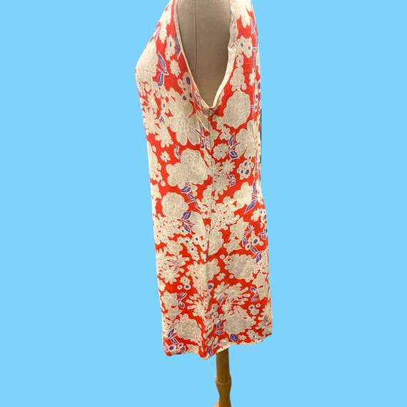 Vintage 1970s Red Floral Linen Summer Dress - Med - image 6