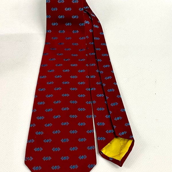 Vintage Christian Dior Red With Blue Pattern Silk Tie