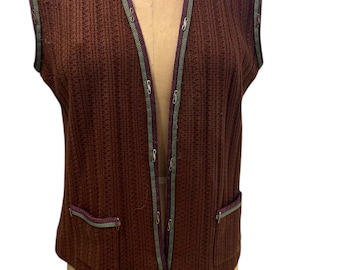 Vintage 70-tals Magdeleine Poncet Créations Boho Brown Woolen Väst M