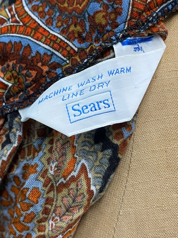 Vintage 1970s Sears Brown Paisley Cotton Pleated … - image 7
