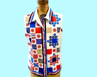 Vintage Ladies Summer Sleevless Top Bright Retro Pattern