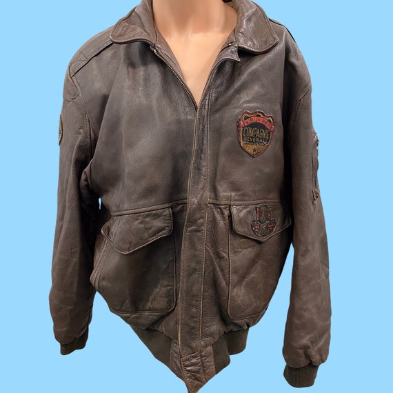 Vintage Brown Leather Flight Bomber Jacket By Aero