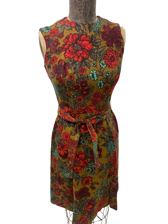 Vintage 1960s Floral Cotton Midi Dress Small