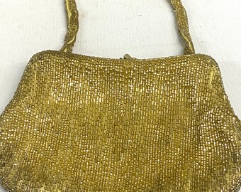 Vintage 1960s Walborg Gold Beaded Evening Purse Made In Japan