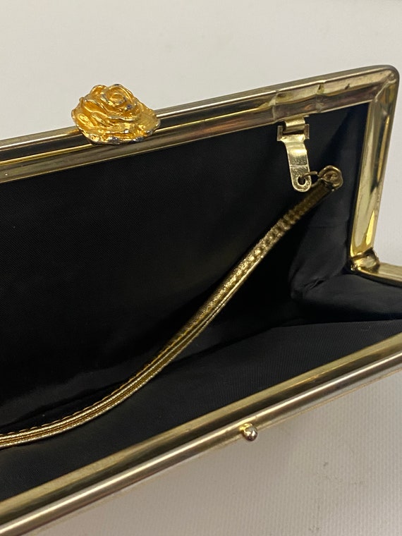 Vintage Gold Lame Clutch Evening Bag With Metal R… - image 9