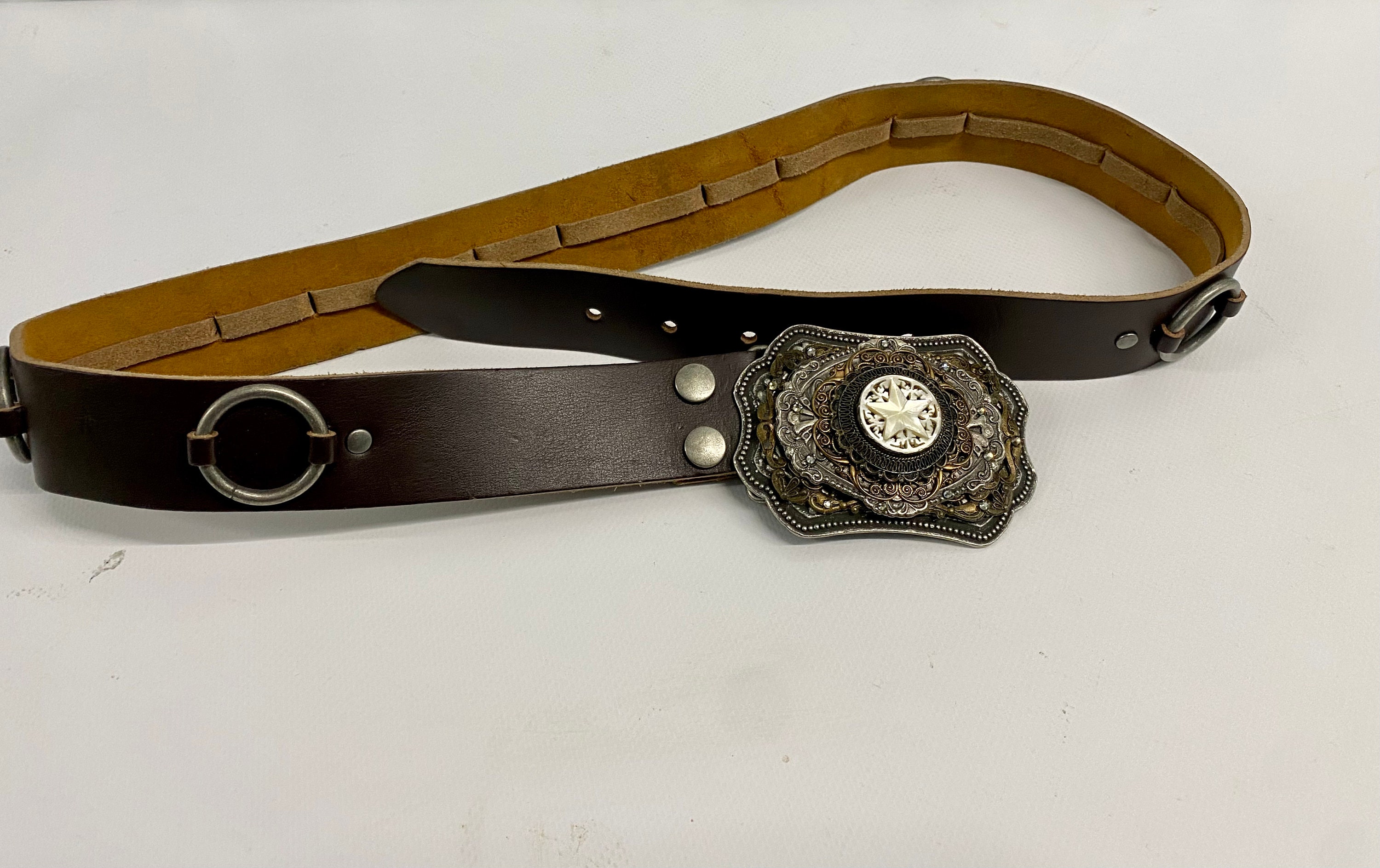 Designer Still Vintage Belt Buckle and Leather Belt Med - Etsy display picture 2