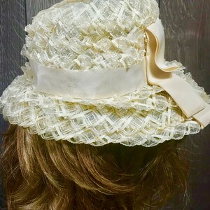 Vintage Ladies Summer Faux Layered Straw W/ Ribbon Wide Brimmed Hat Union Made image 5