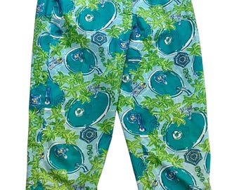 Lilly Pulitzer Crop Pants Blue Green Stretch Cotton Size 12