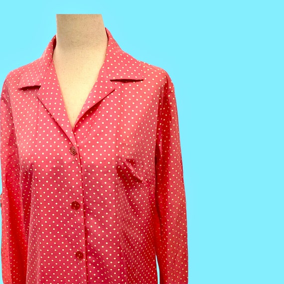 Vintage 1960s Frilly Pink Polka Dot House Dress S… - image 4