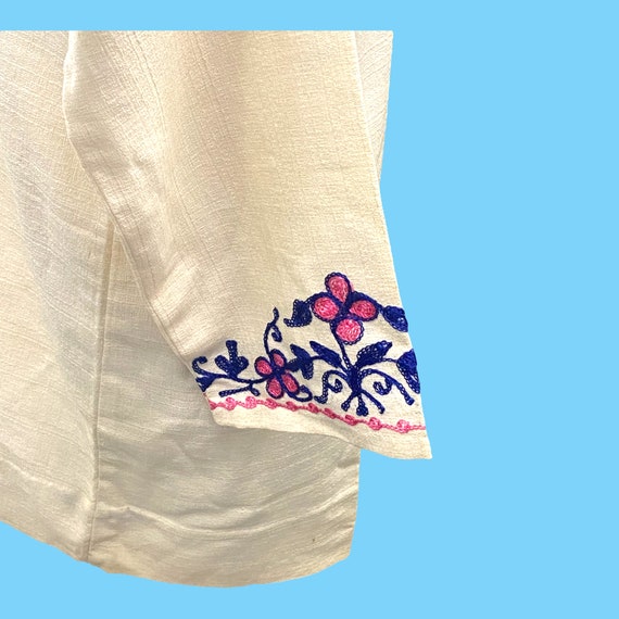 Vintage 1970s Boho Hand Embroidered White Cotton … - image 6