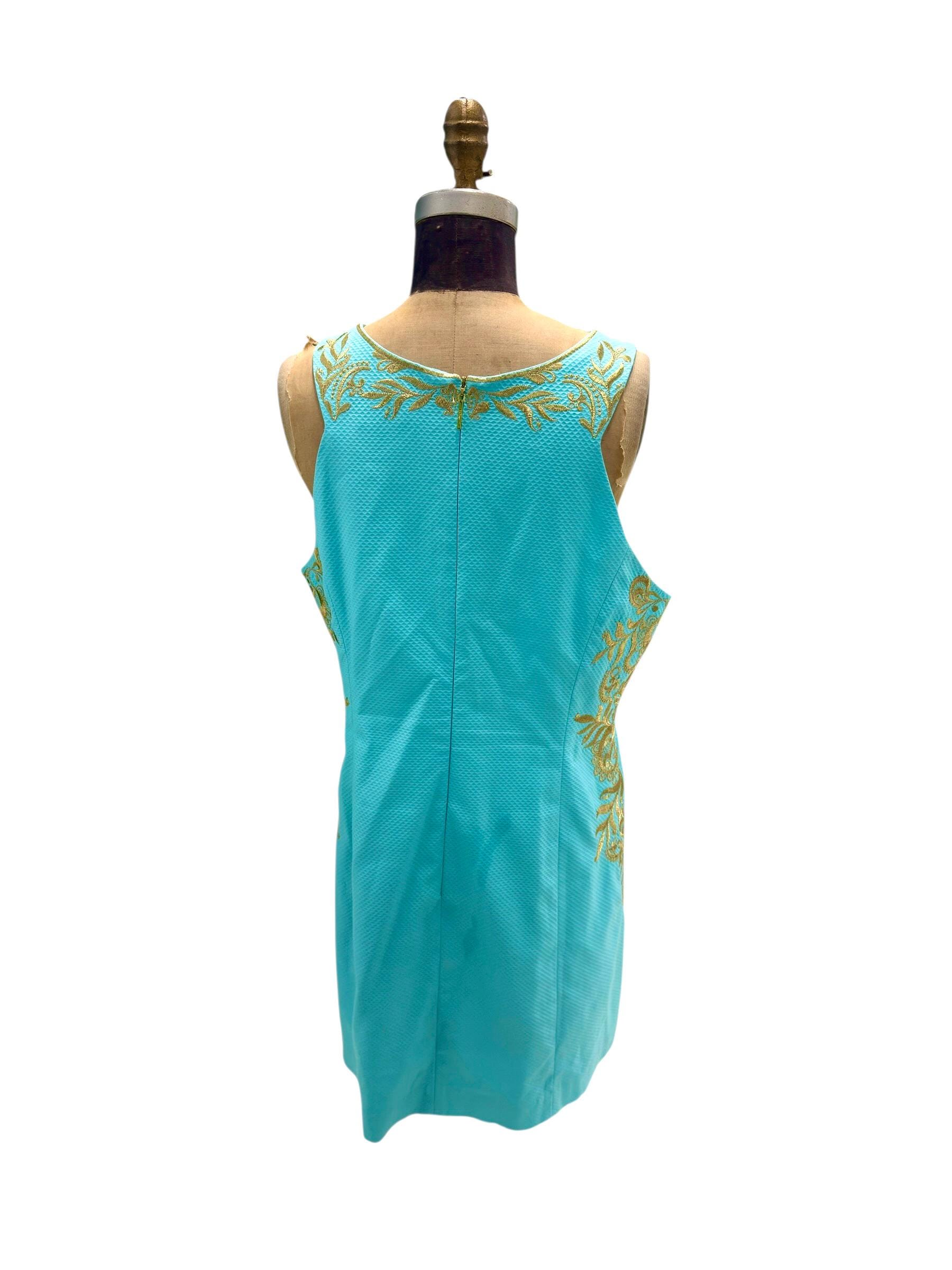 Lilly Pulitzer Gold Embroidered Tina Stretch Blue Ibiza Dress Sz 16 - Etsy