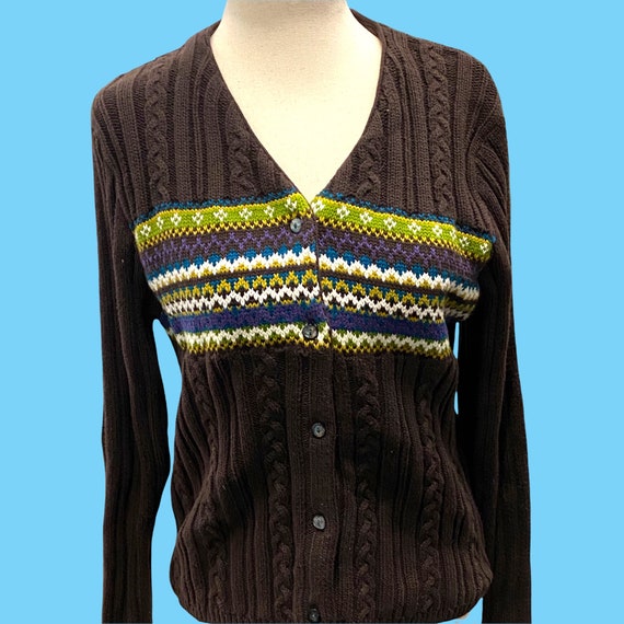 Vintage 1970s Brown Cotton Ladies Cardigan By Inn… - image 2