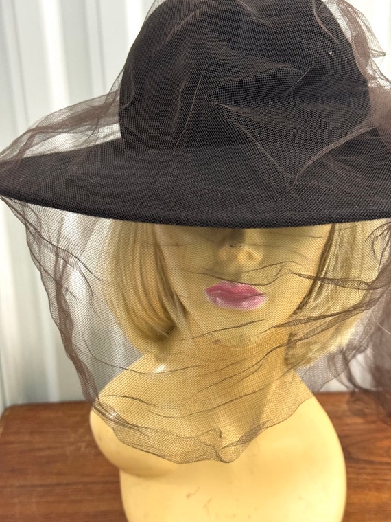 Vintage 1960s Frank Olive Black Wide Brimmed Hat W