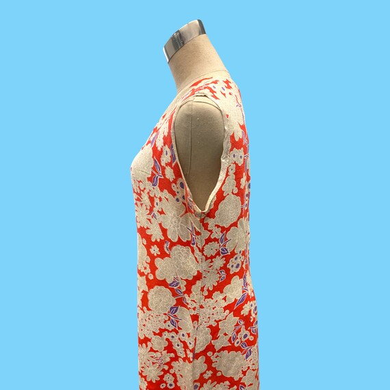 Vintage 1970s Red Floral Linen Summer Dress - Med - image 5