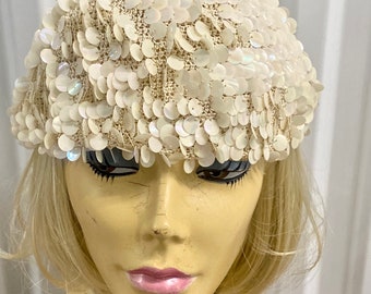 Vintage 1970s Faux Mother Of Pearl Discs Hat Made In Italy