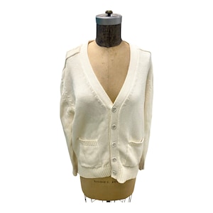 Vintage Mens White Cotton Cardigan Sweater B. Altman Med New Old Stock