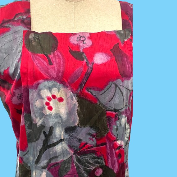 Vintage 1960s Fashioned By Etlennette Red Floral … - image 3