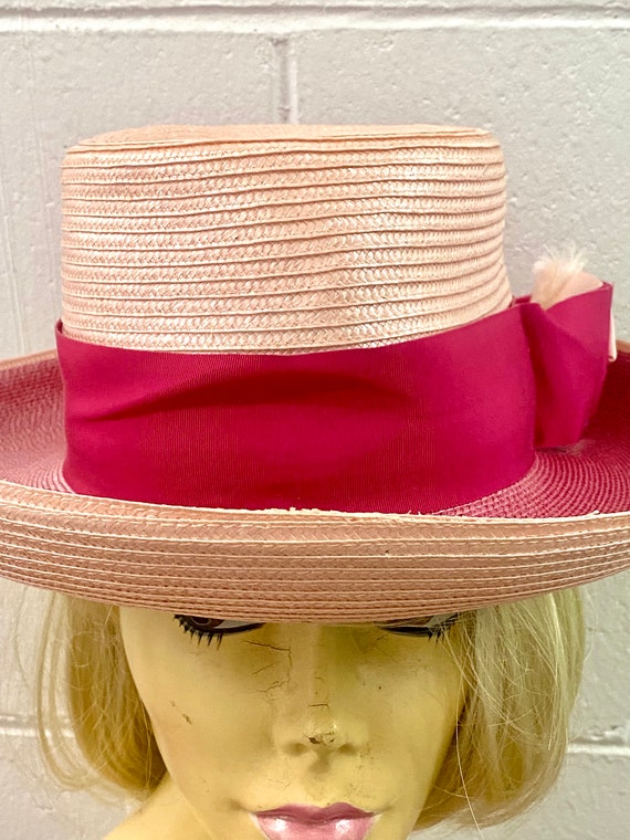 Vintage 1960's Emma Boutique Summer Pink Straw Ha… - image 2