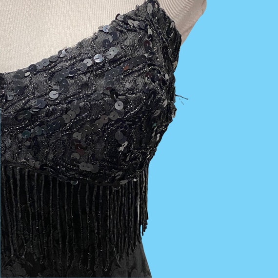 Vintage Zum Zum Black Sequined Beaded Spagehtti S… - image 3