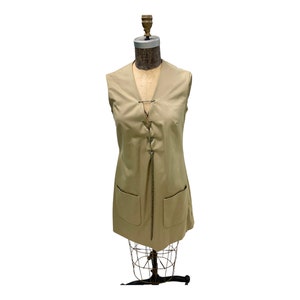 Jaren 70 vintage kaki katoenen jurk in mod-stijl met kettingsluiting Sports Whirl Sz 10