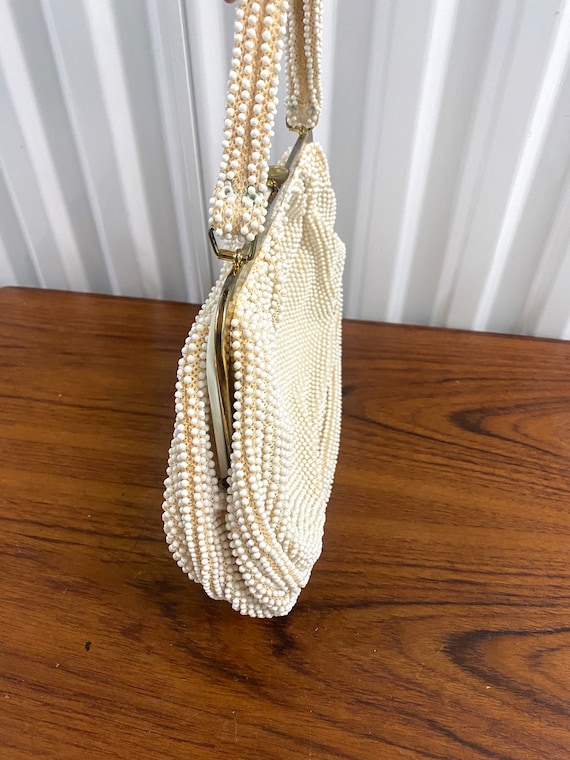 Vintage 1960's Corde Beaded Bag by Lumured Made in USA Cream