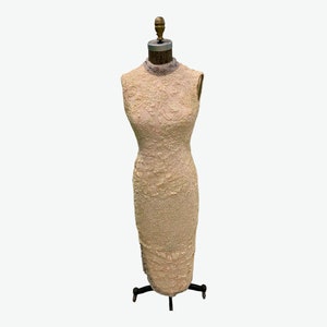 Vintage 1960s Lillie Rubin Light Pink Long Beaded Bejewelled  Evening Dress Sm