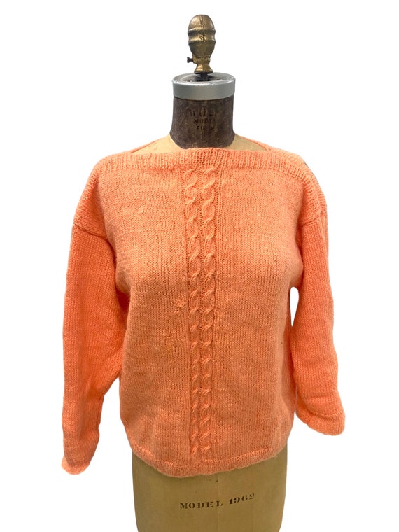 Vintage 1970s Tangerine Open Back Wool Sweater - image 1