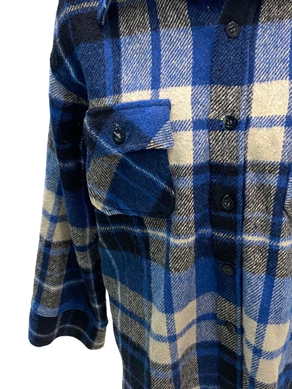 1970s Vintage Brewster Blue Plaid Wool Shirt Jack… - image 3