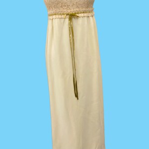 Vintage 1970s Cream Maxi Dress Lace Top Empire Waist Sleeveless image 3