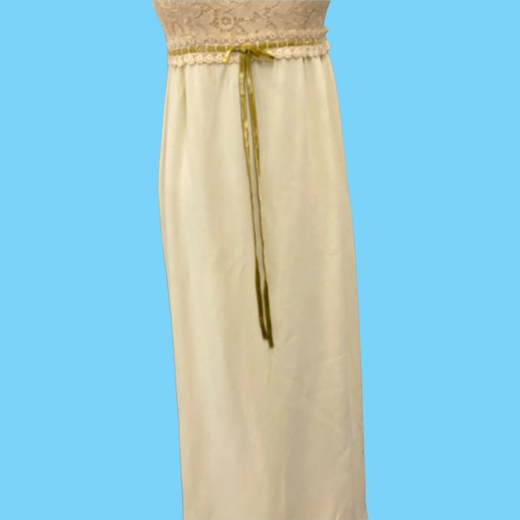 Vintage 1970s Cream Maxi Dress Lace Top Empire Wa… - image 3