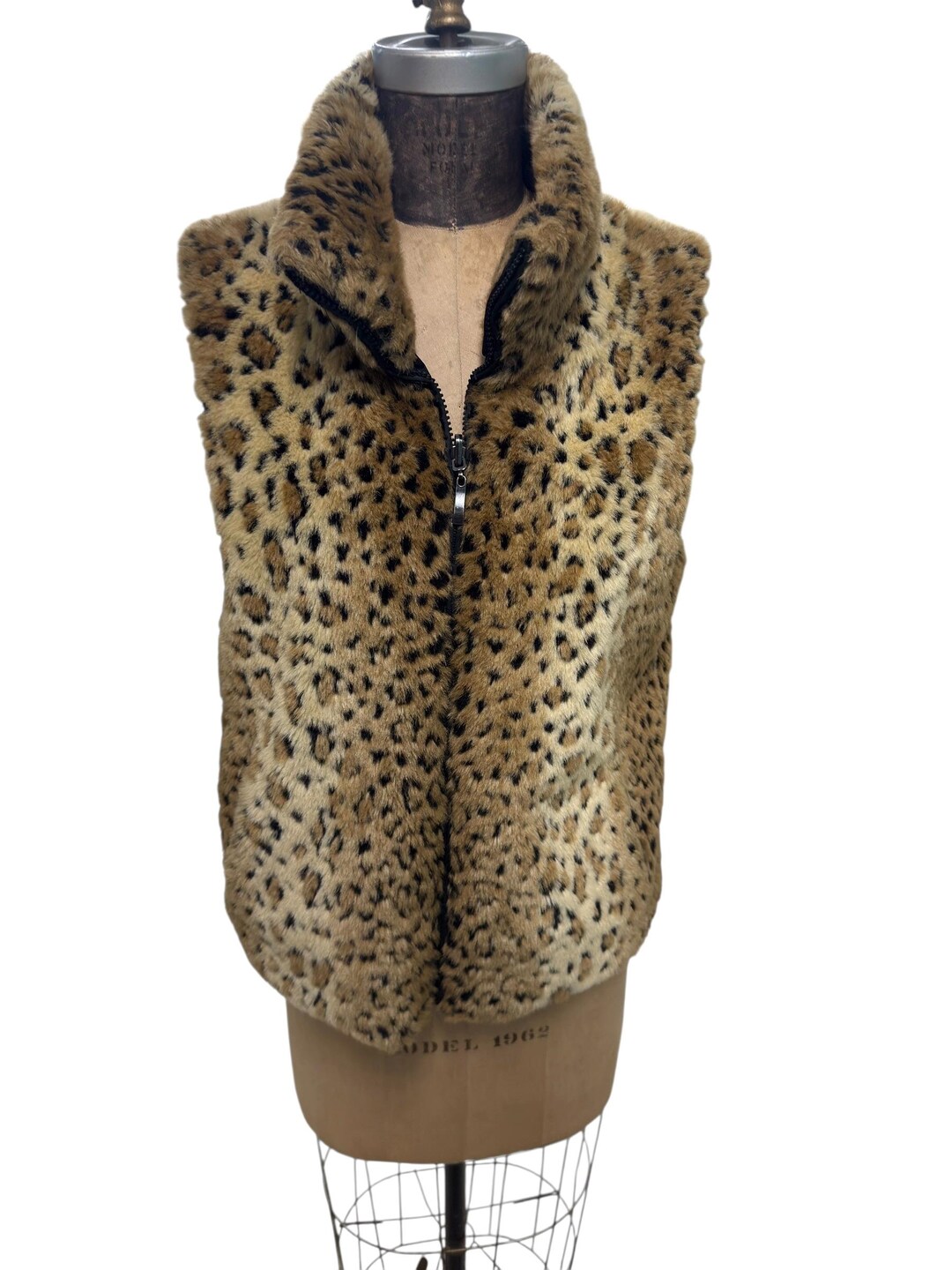 US Fake Fur Leopard Zip Up Vest ベスト　三軒茶屋 Faux Fur Leopard Print Zip up Vest Med - Etsy