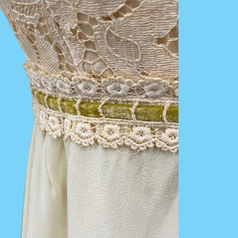 Vintage 1970s Cream Maxi Dress Lace Top Empire Waist Sleeveless image 6