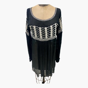 Ralph Lauren Black W/,White Embroidery Tunic Top / Dress Silk Mix S