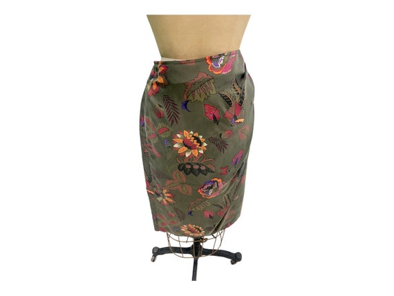 Vintage Rodier Silk Skirt Top Set Green Floral Pa… - image 5